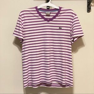 Lacoste Mens stripe purple T v-neck
